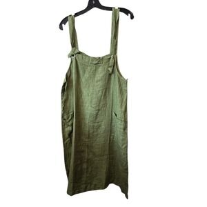 Olive Green Long Sleeve Linen Pinafore Dress